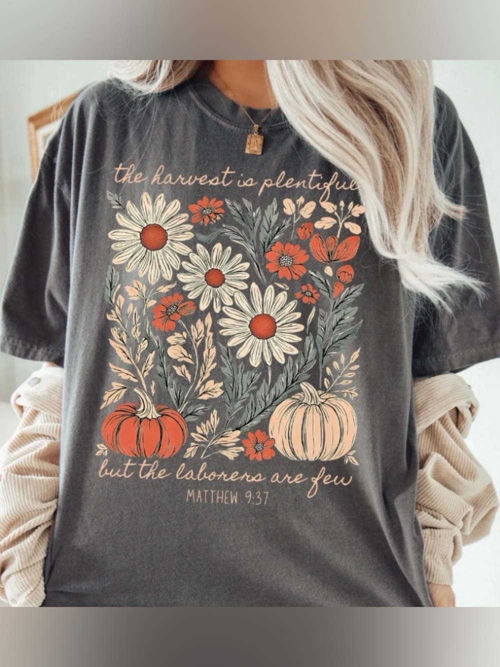 Fall Floral Comfort Color T-Shirt, Christian Harvest Graphic Tee, Autumn Tee
